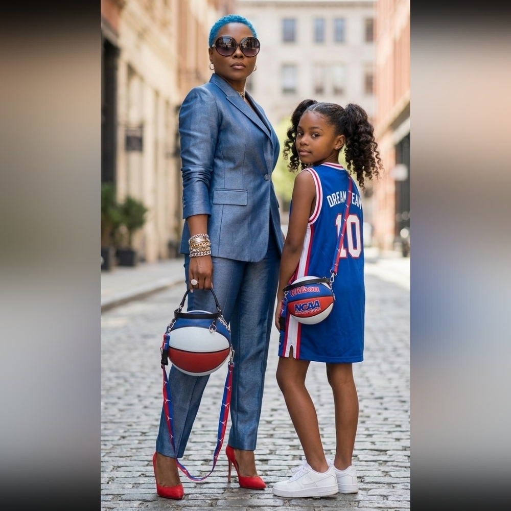 NWT HANDMADE "Mommy" & "Mini Me" RED, WHITE & BLUE Basketball Purses 🏀🏀
